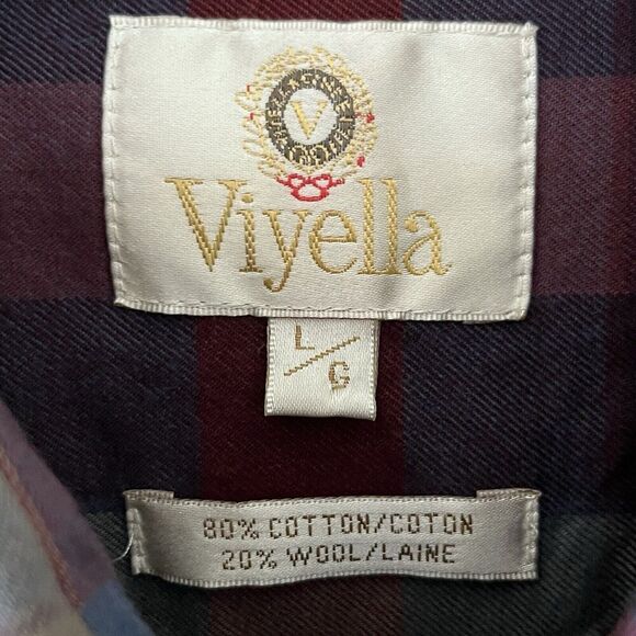 Viyella Plaid Cotton Wool Blend Button Up Shirt Colorful Canada Men's Size Large - Picture 7 of 11